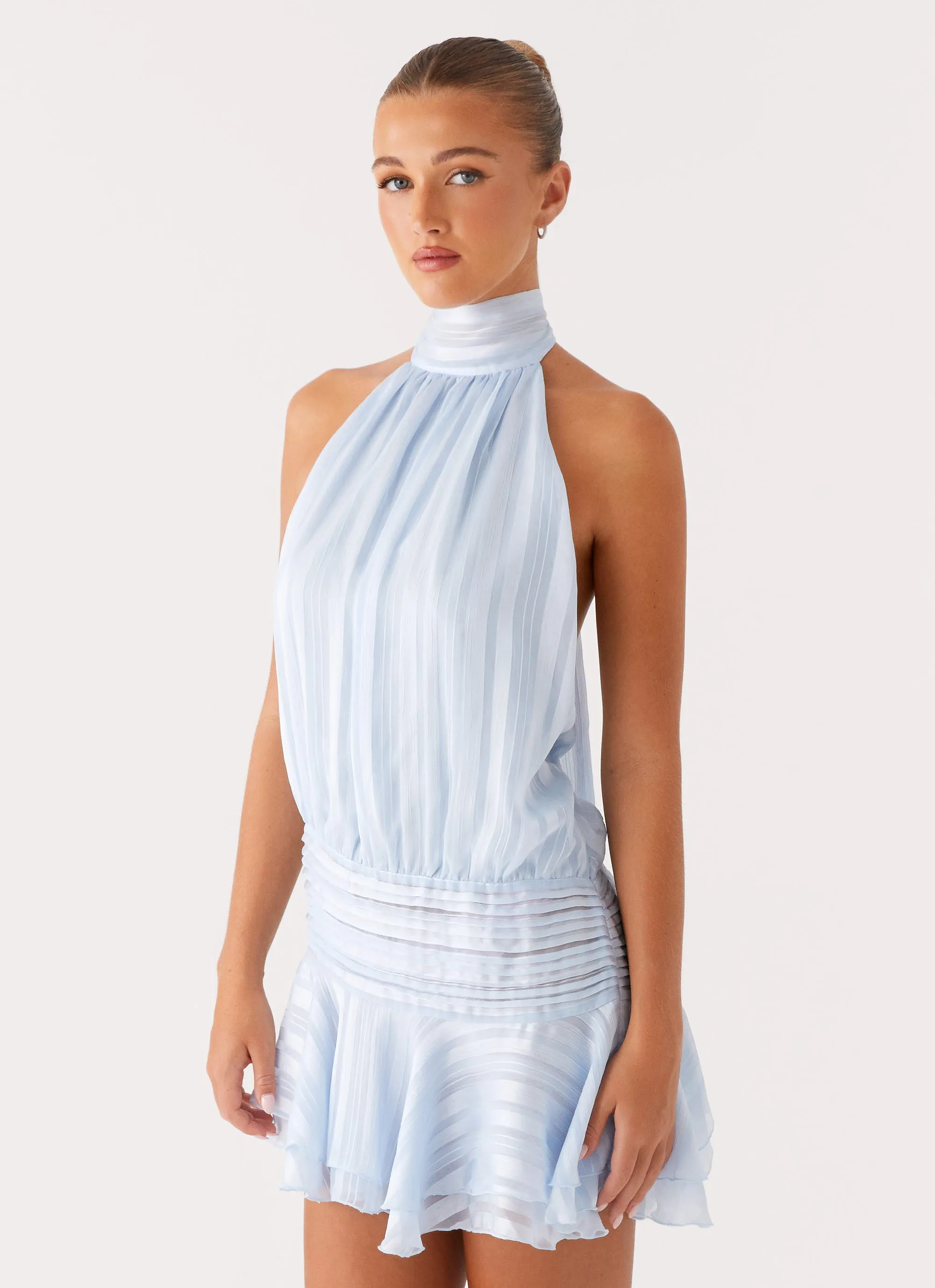 Gender Inclusive Basic essential Willow Chiffon Mini Dress - Blue