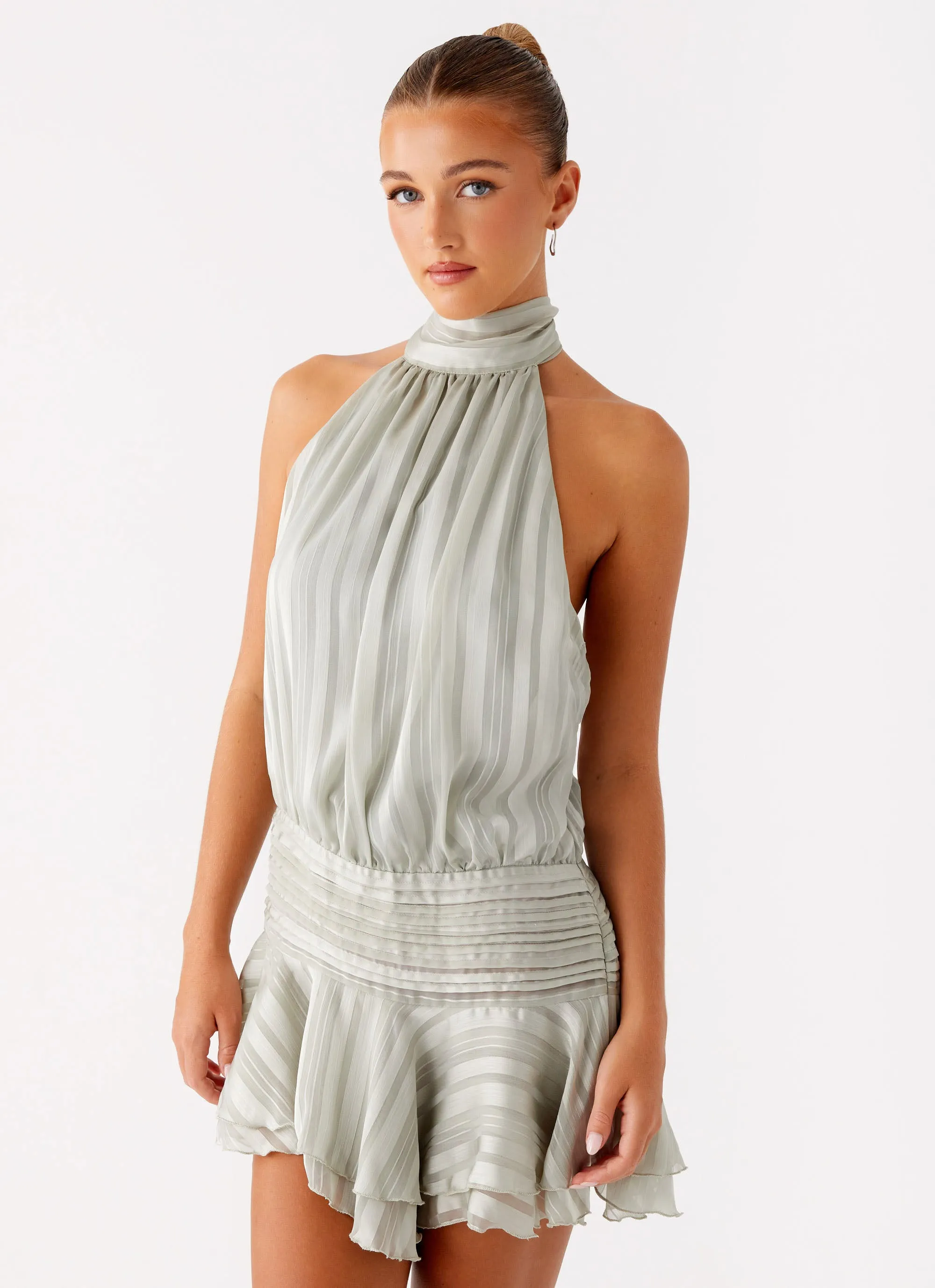 Loose Flow bold appearance Willow Chiffon Mini Dress - Green