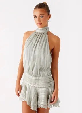 Loose Flow bold appearance Willow Chiffon Mini Dress - Green