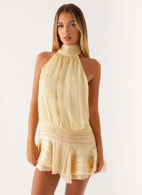 Willow Chiffon Mini Dress - Yellow Tonal-Stitching
