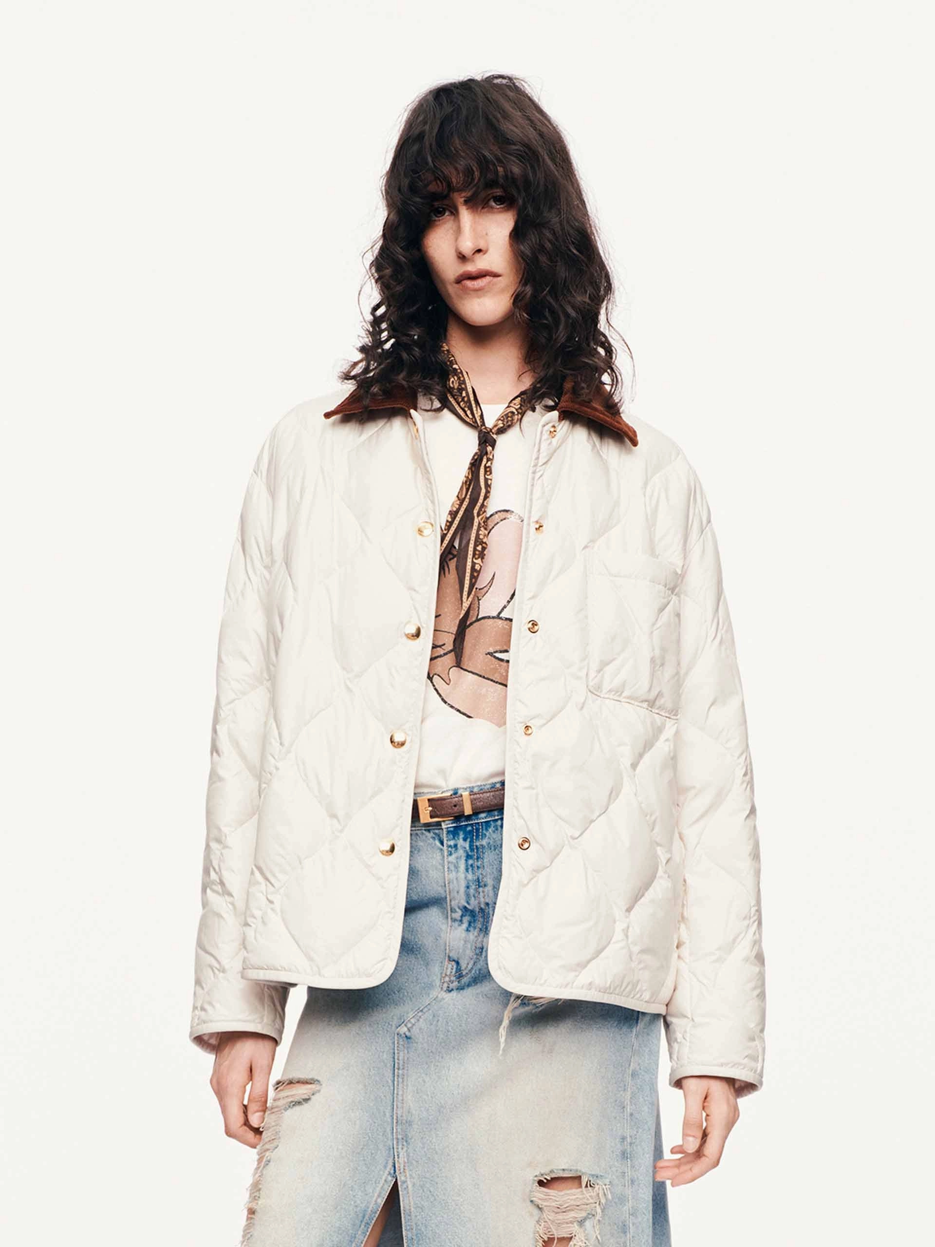 Contrast Collar Down Jacket ripstop fabric