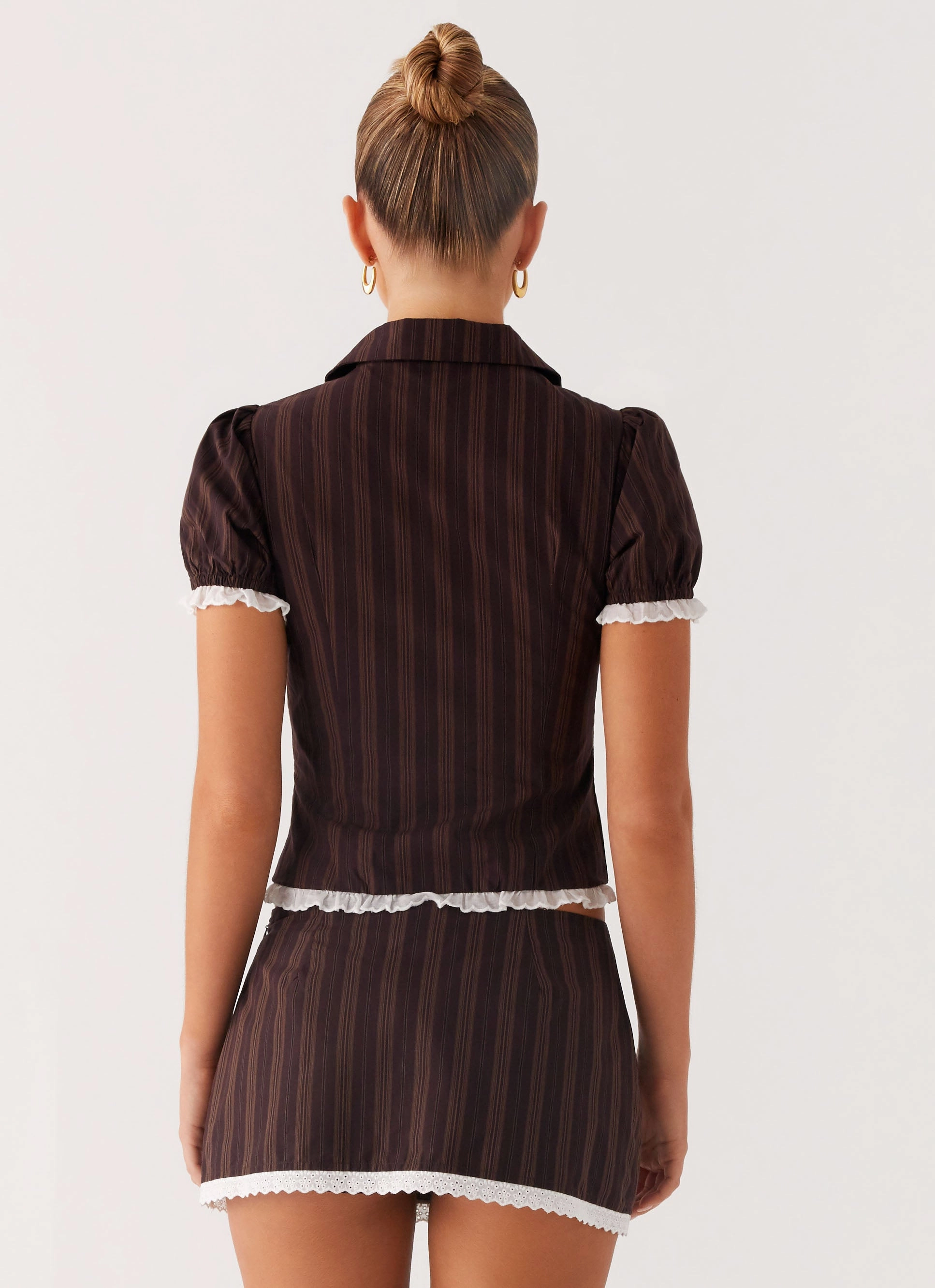 Bennett Button Up Top - Toffee Stripe environment