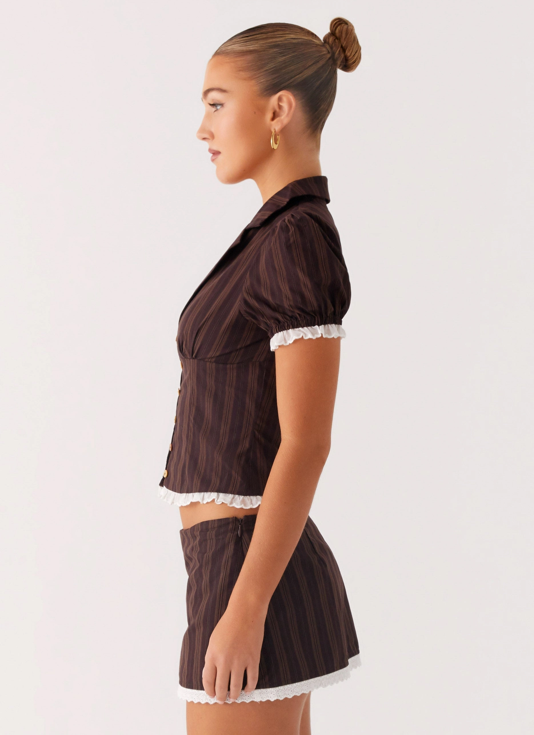 Bennett Button Up Top - Toffee Stripe good for work