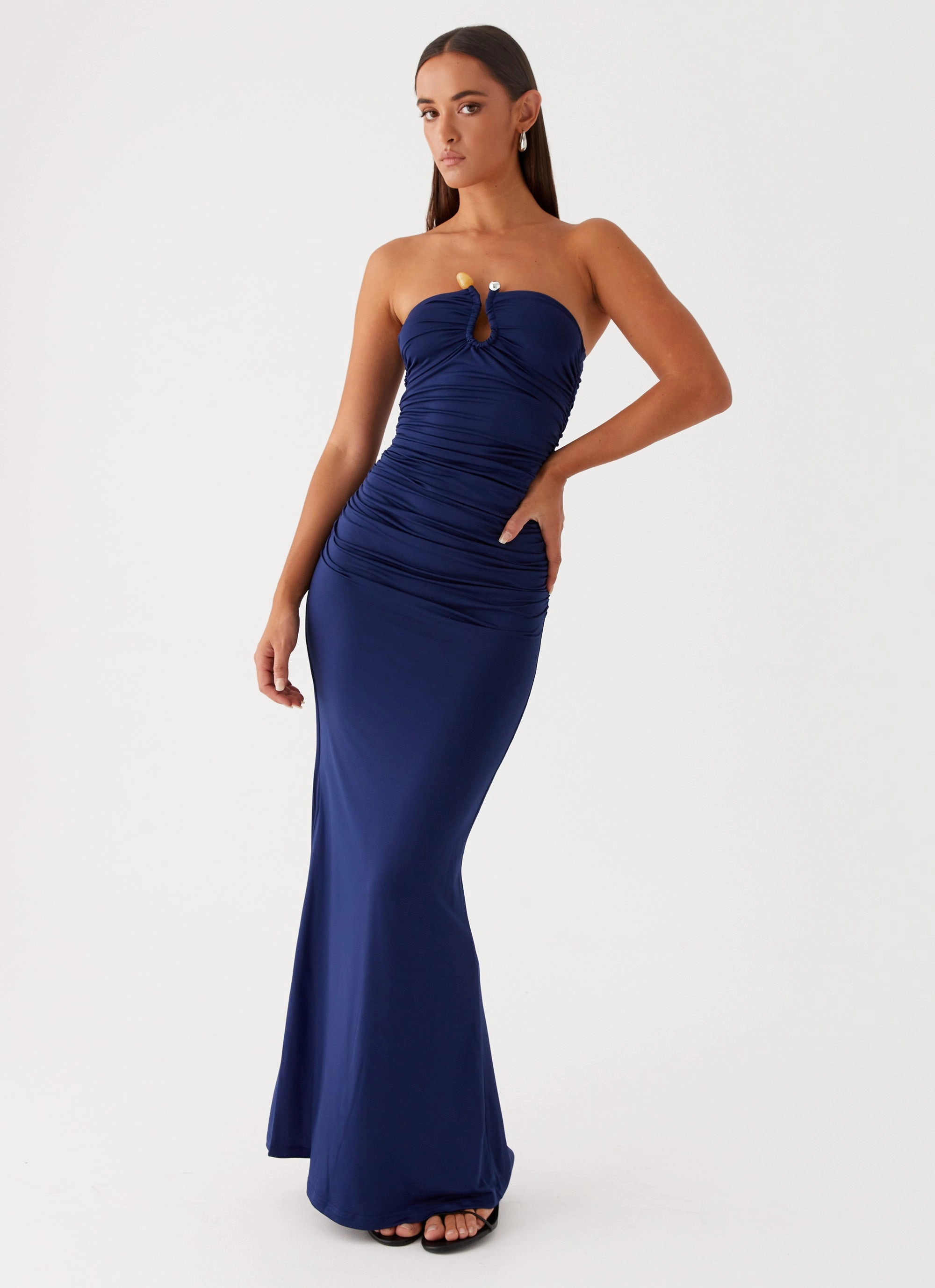 Rudy Maxi Dress - Navy Charming Fit Chic Waistband