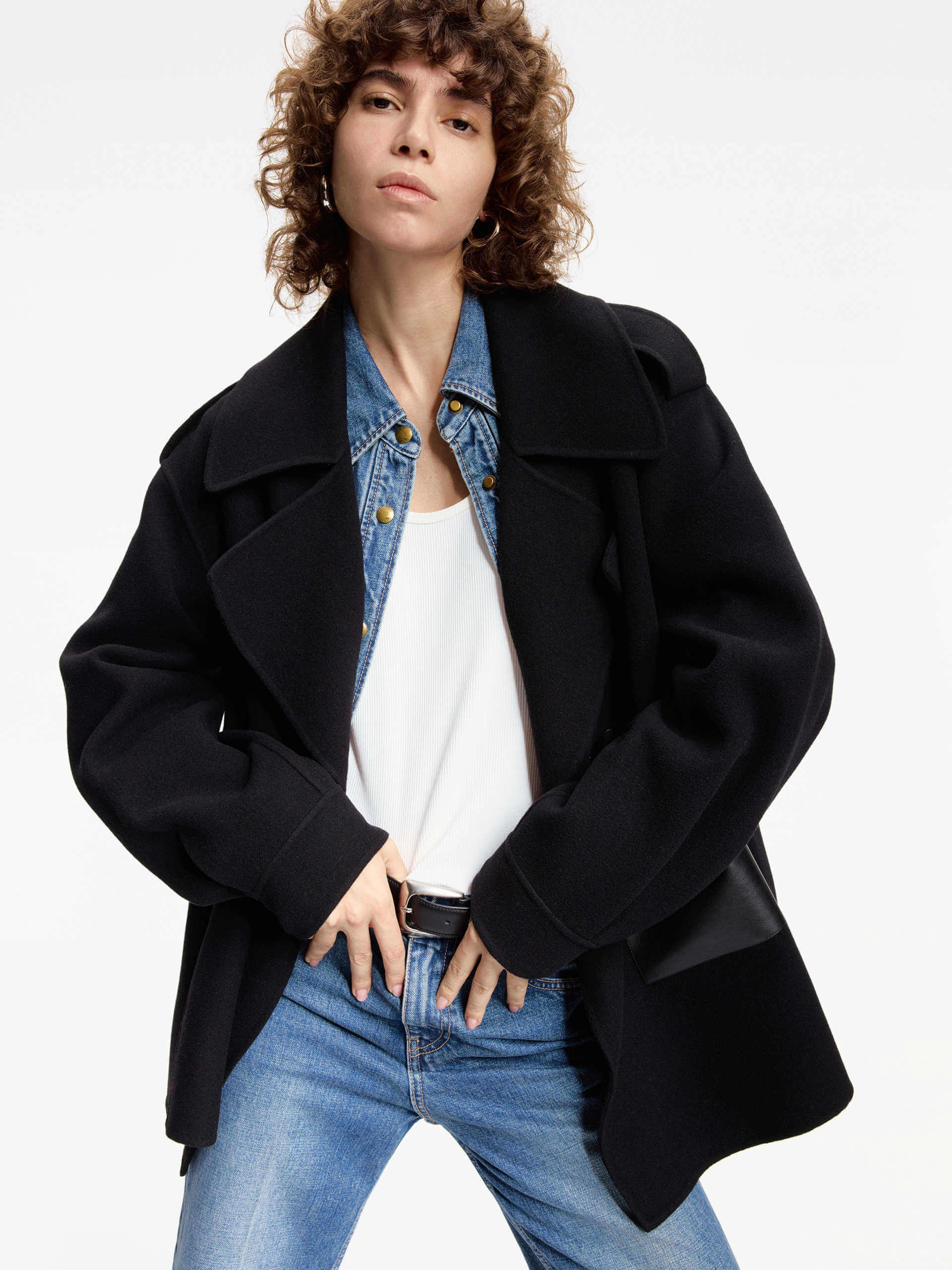 Water Repellent Coating Merino Wool Buckle Jacket