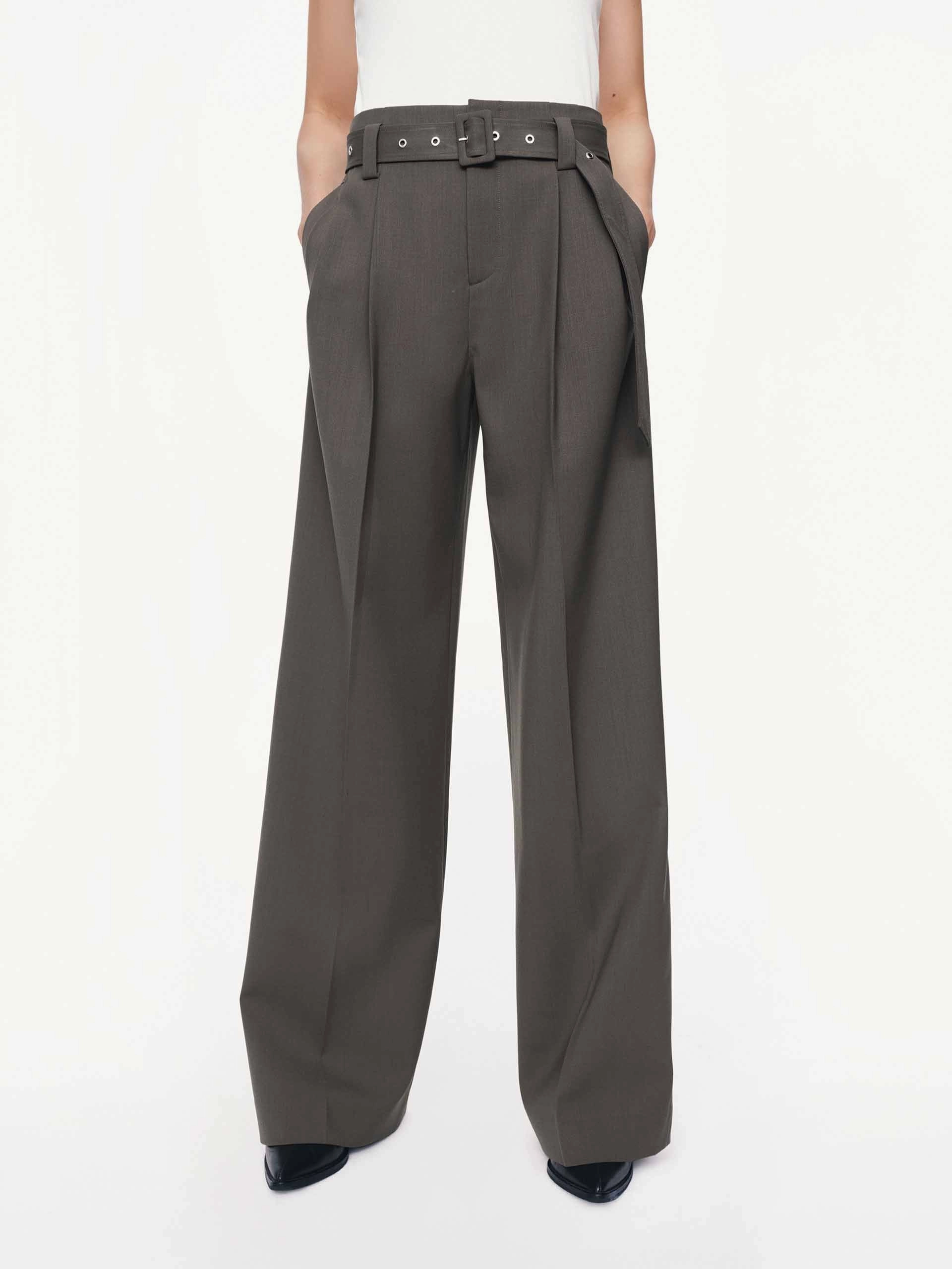 With Belt Straight Trousers Comfortable Stretch