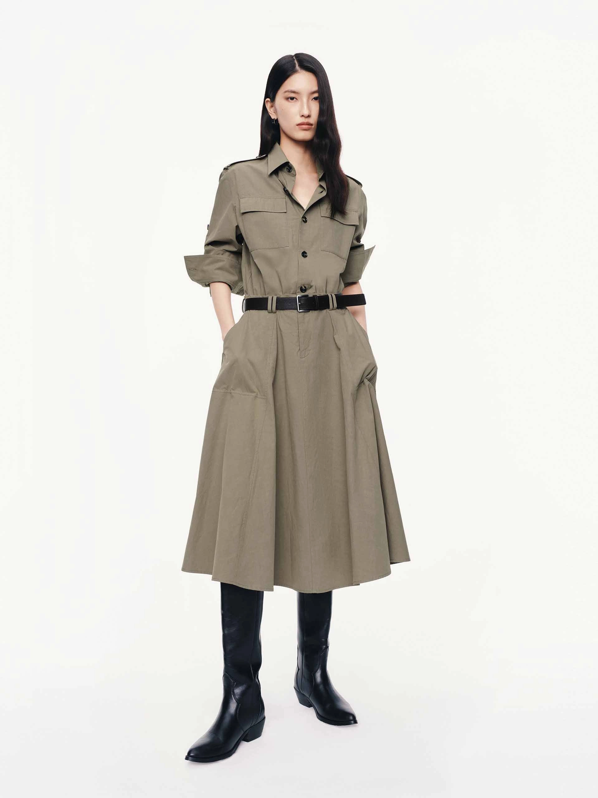 Fitted Look With Belt Trench Dress