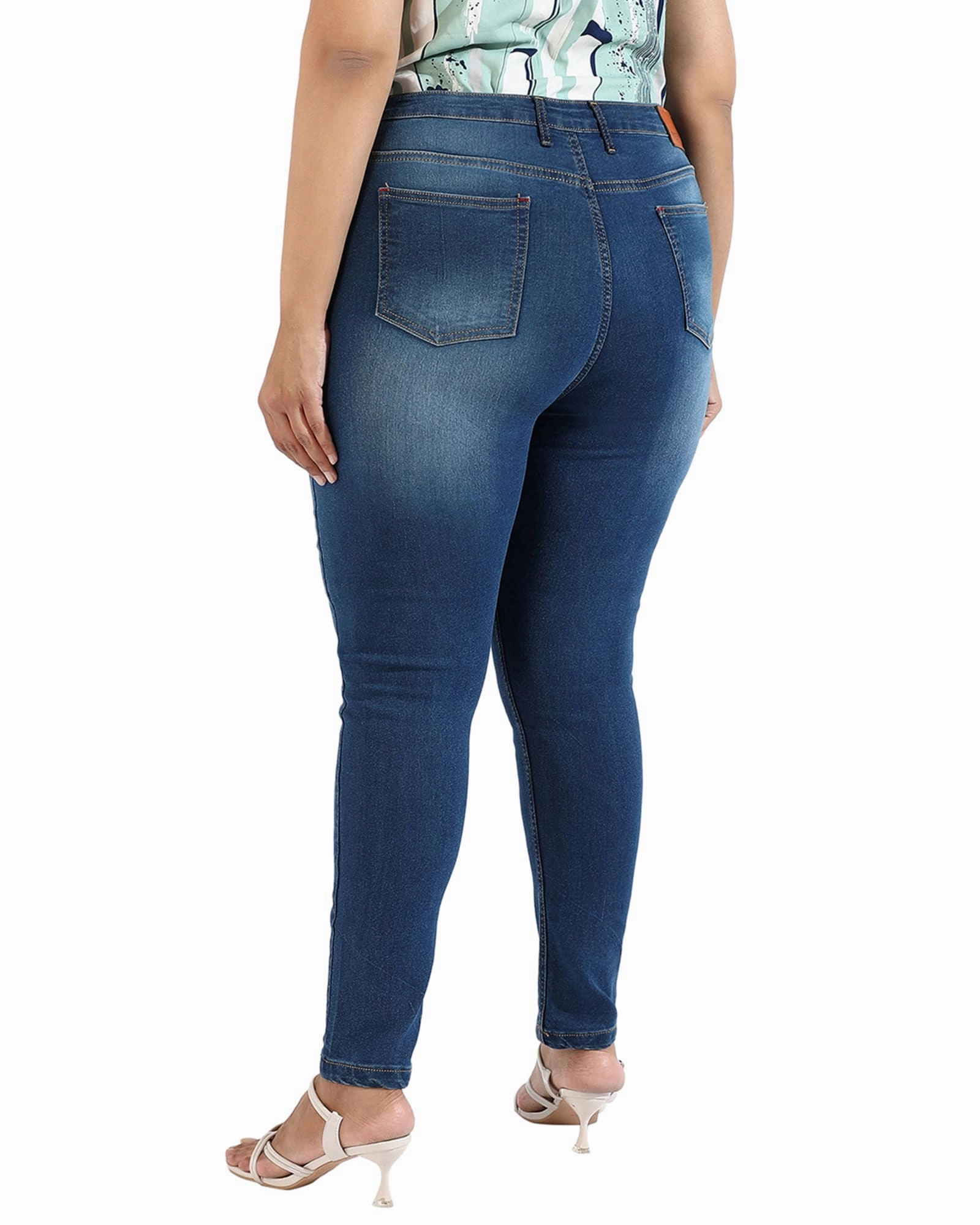 Women Mid Wash Skinny Fit Denim Jeans | Navy Relaxed Feel