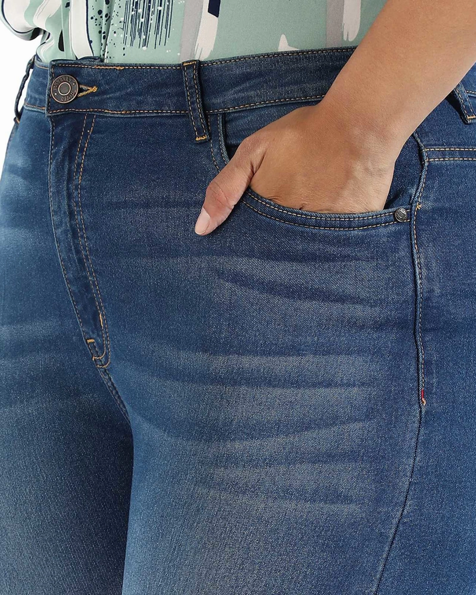 Women Mid Wash Skinny Fit Denim Jeans | Navy Weather Friendly