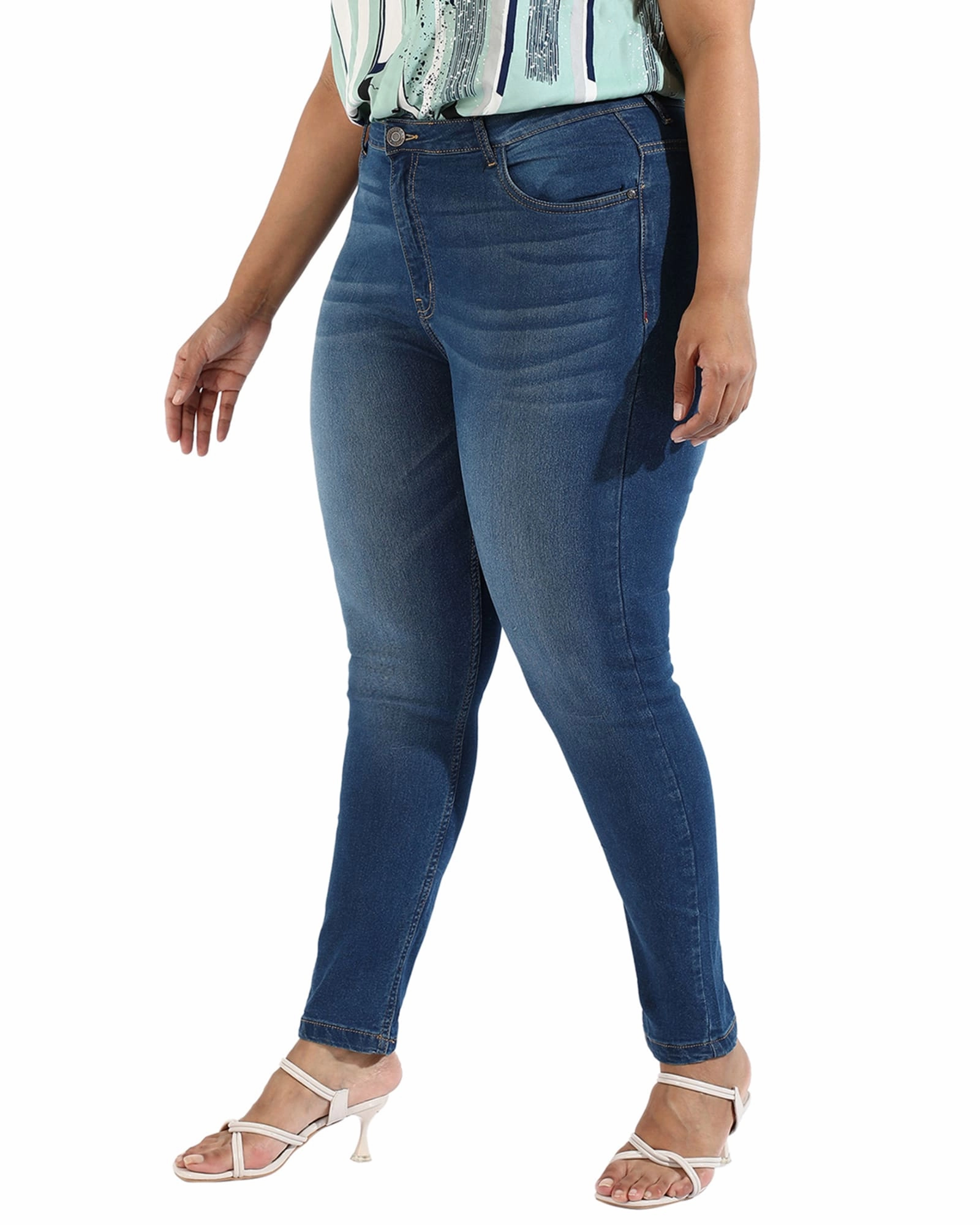 Move With Ease Stay Stylish Women Mid Wash Skinny Fit Denim Jeans | Navy