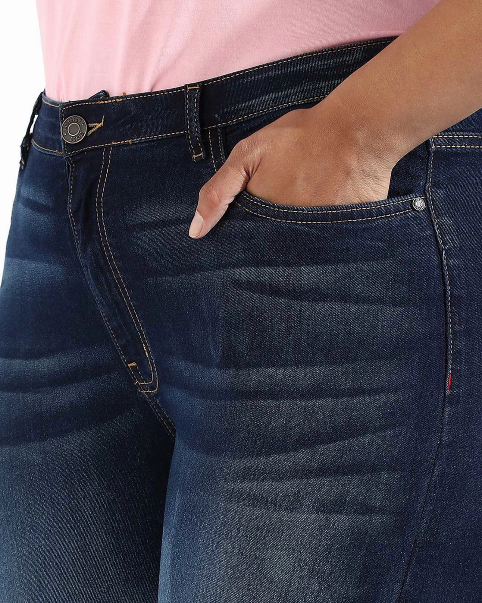 Women Solid Mid Wash Skinny Fit  Denim Jeans | Navy Youth Outfit