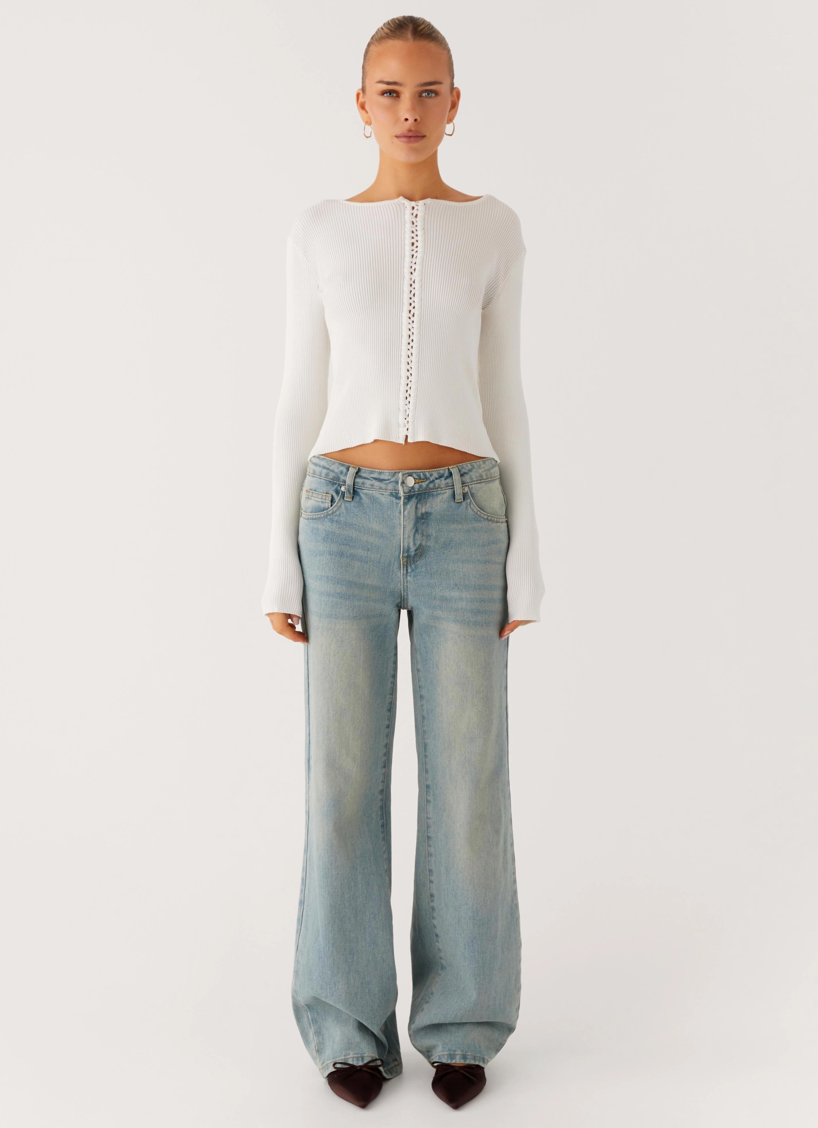 Wonderwall Lace Up Long Sleeve Top - White low - cost materials