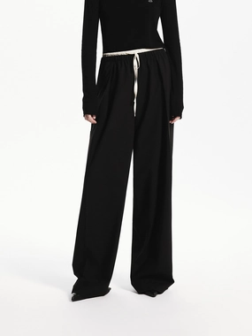 Stretchy Material Wool Blend Contrast Pants