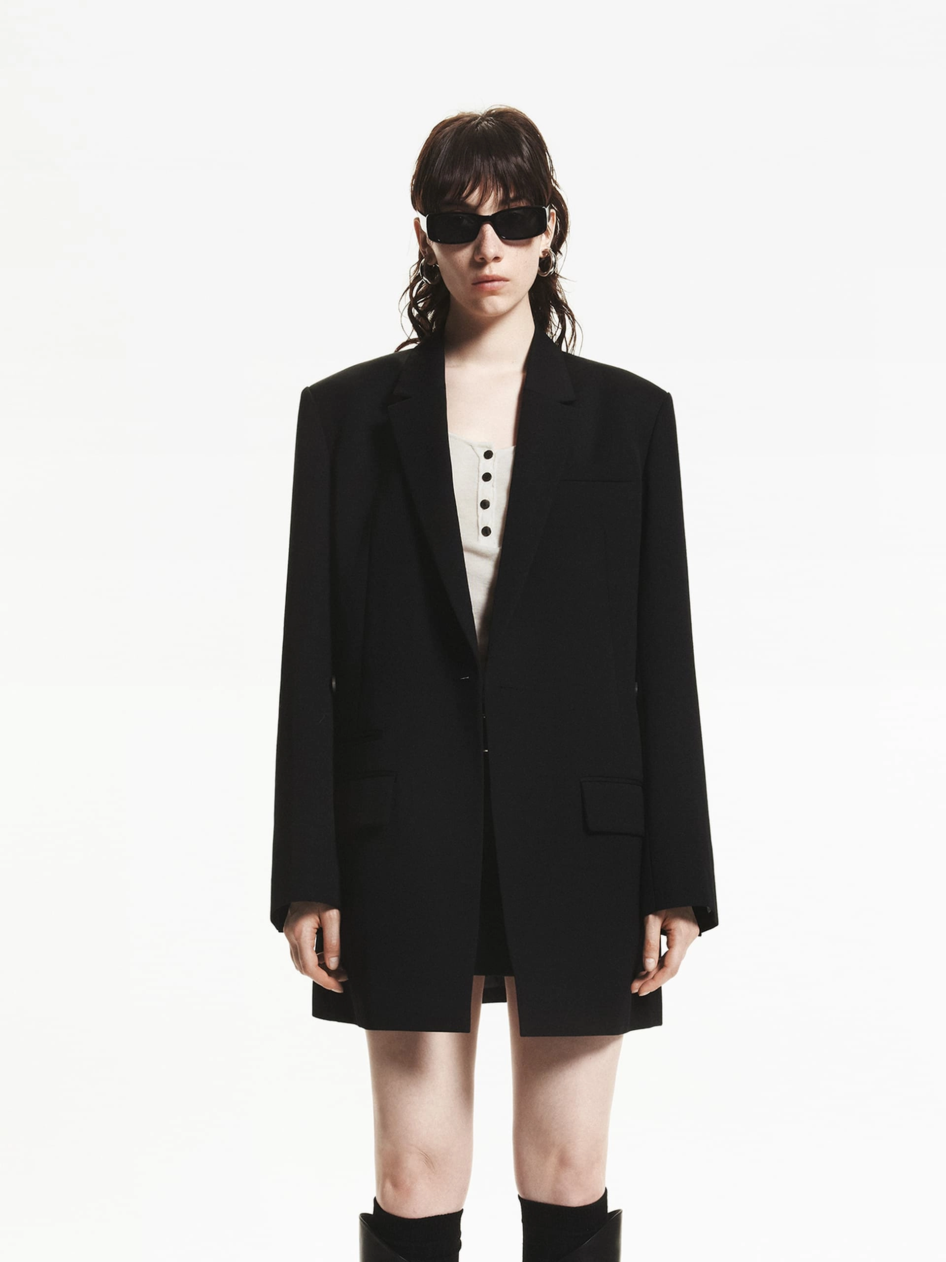 Wool Blend Long Blazer Durable Stitching