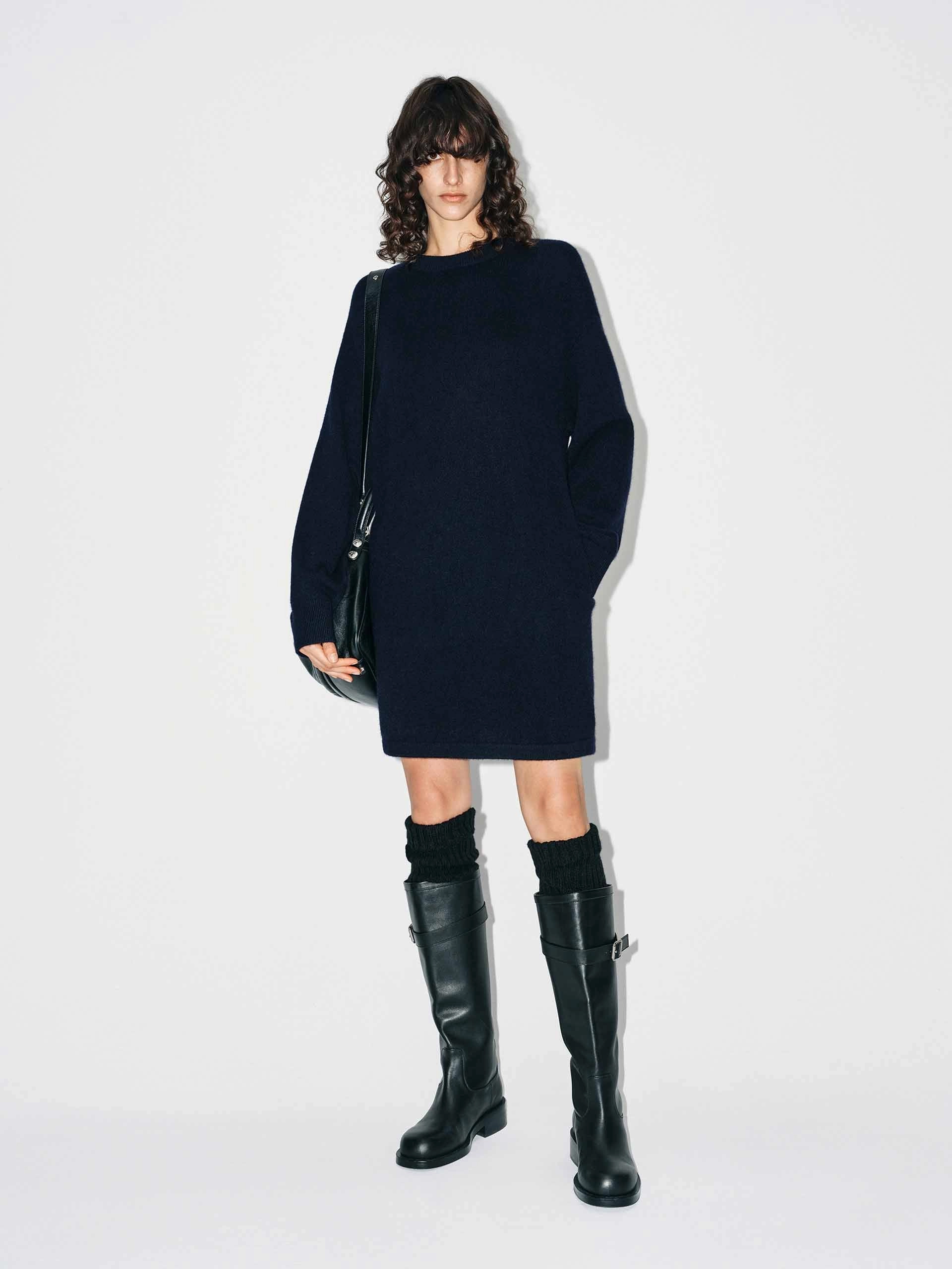 Wool Blend Mini Dress Flowing Fit