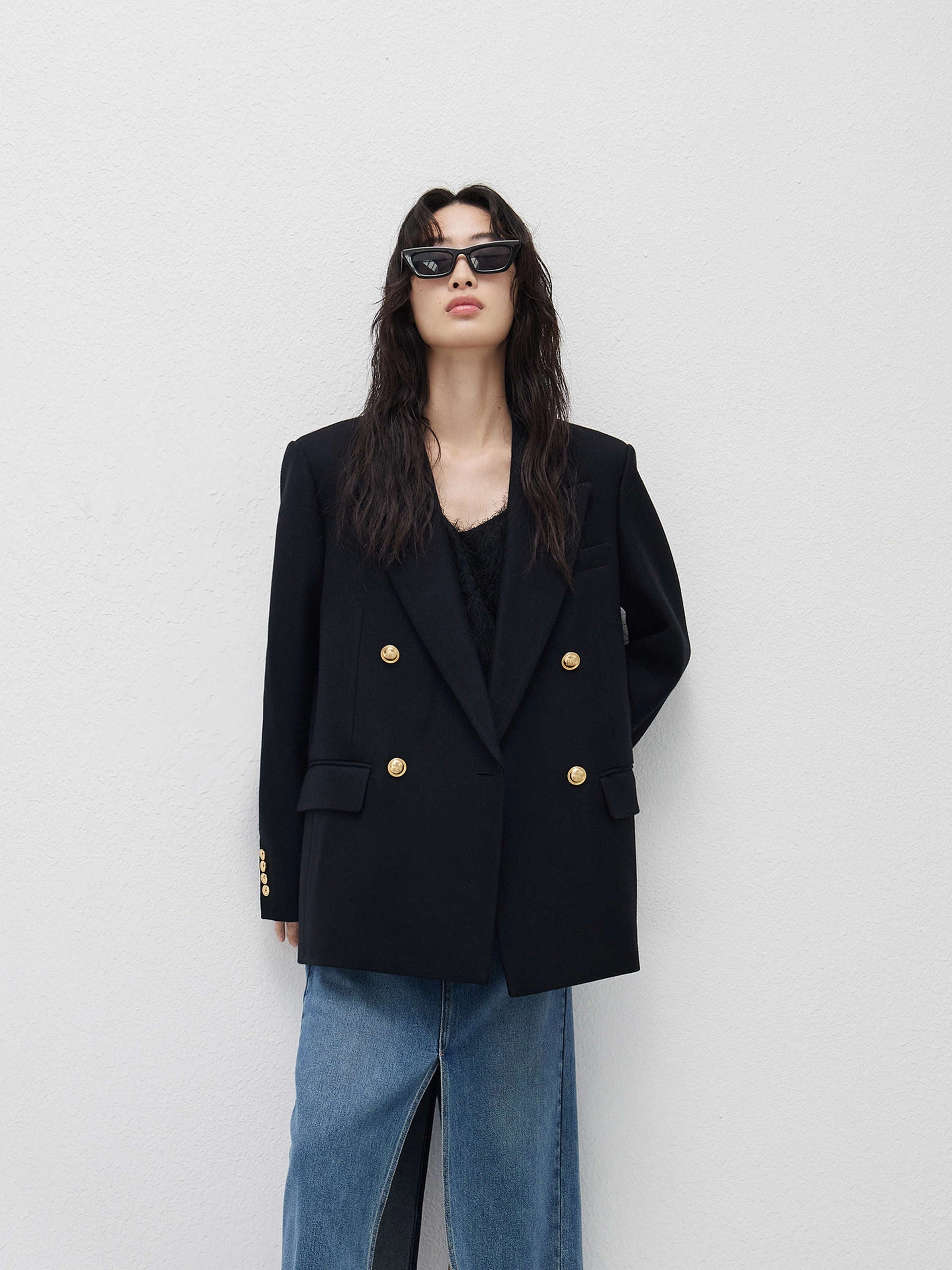 Slim Tailored Layered Collar Design Wool blend Structured Blazer