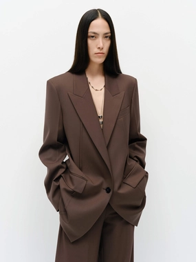 NonRestrictive Cut Textured Finish Wool Blend Structured Blazer