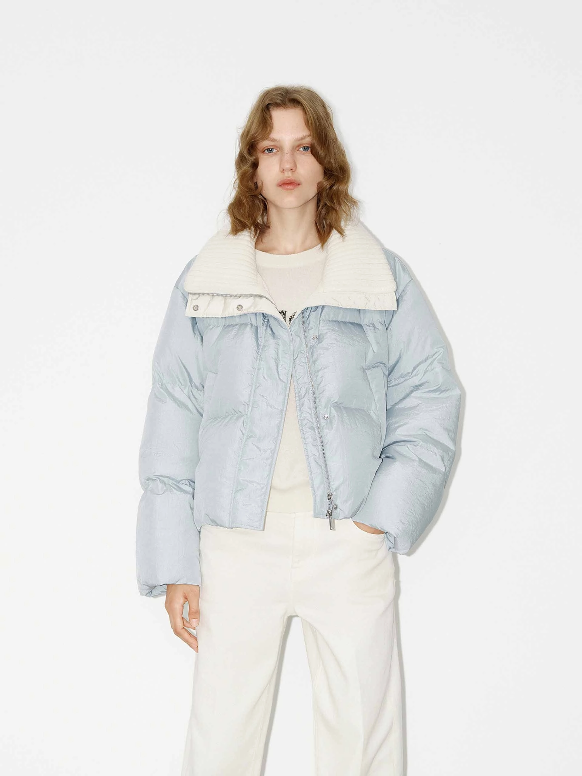 Double Layer Protection Advanced Wickability System Wool Collar Short Down Jacket