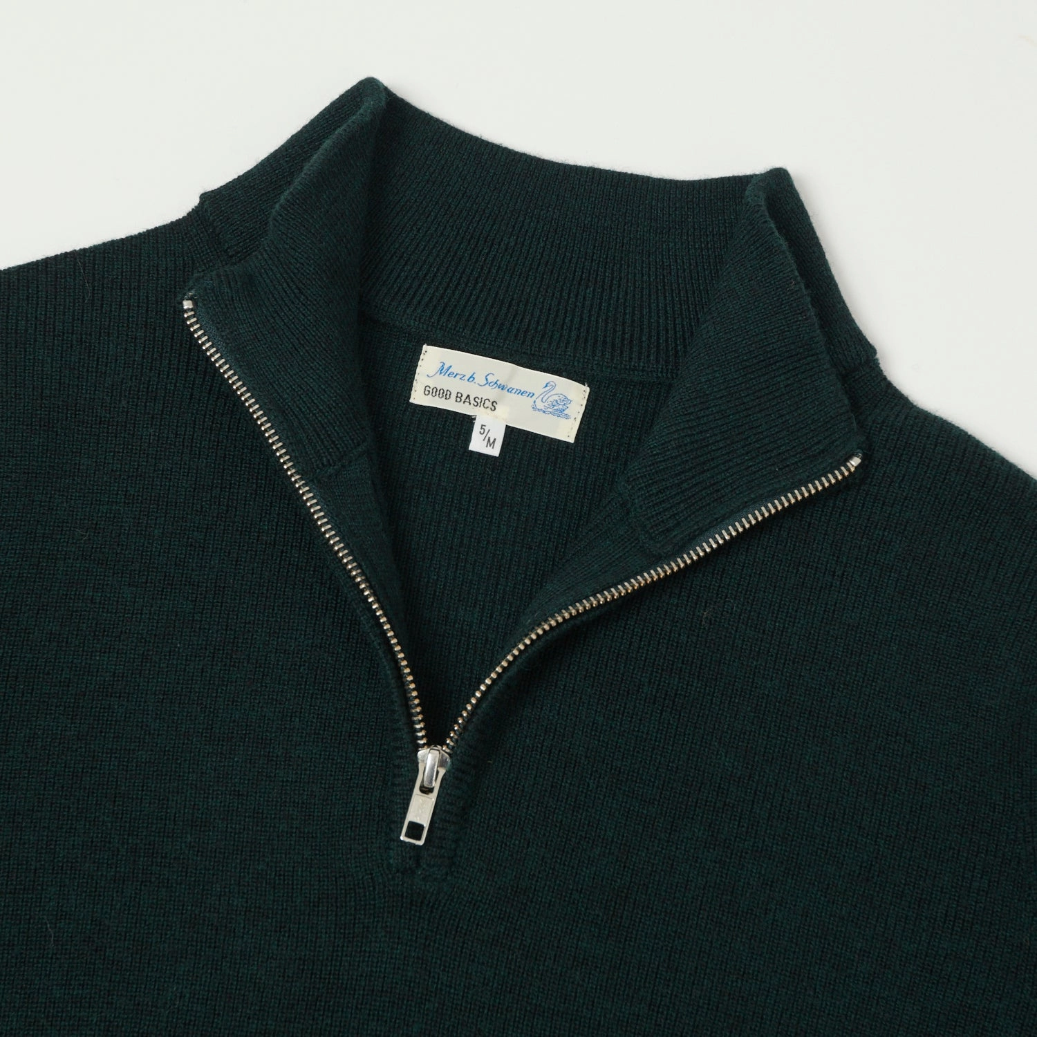 Merz b. Schwanen 'Good Basics' Merino Wool Quarter Zip Sweater - Dark Teal Garment Washed Subtle Elegance