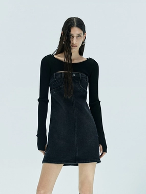 Fashion Essential Breathable Design Mini Cut Denim Dress Set