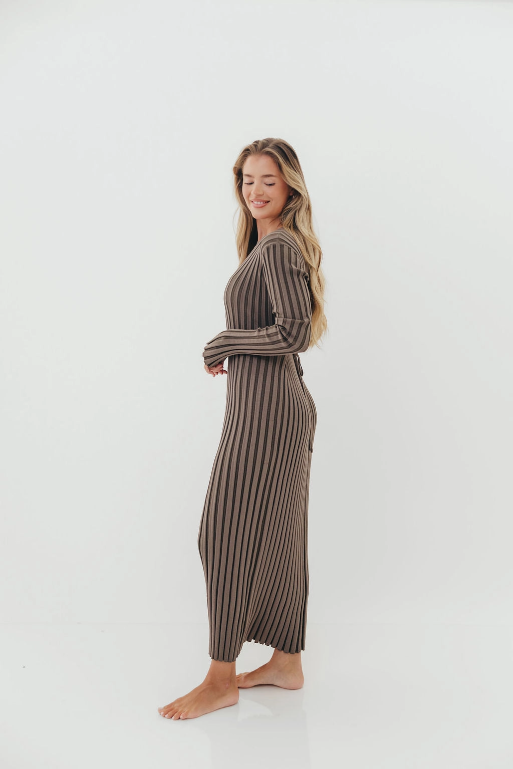 Organic-Fabric Colette Premium Long Sleeved Ribbed Knit Maxi Dress in Slate - Bump Friendly