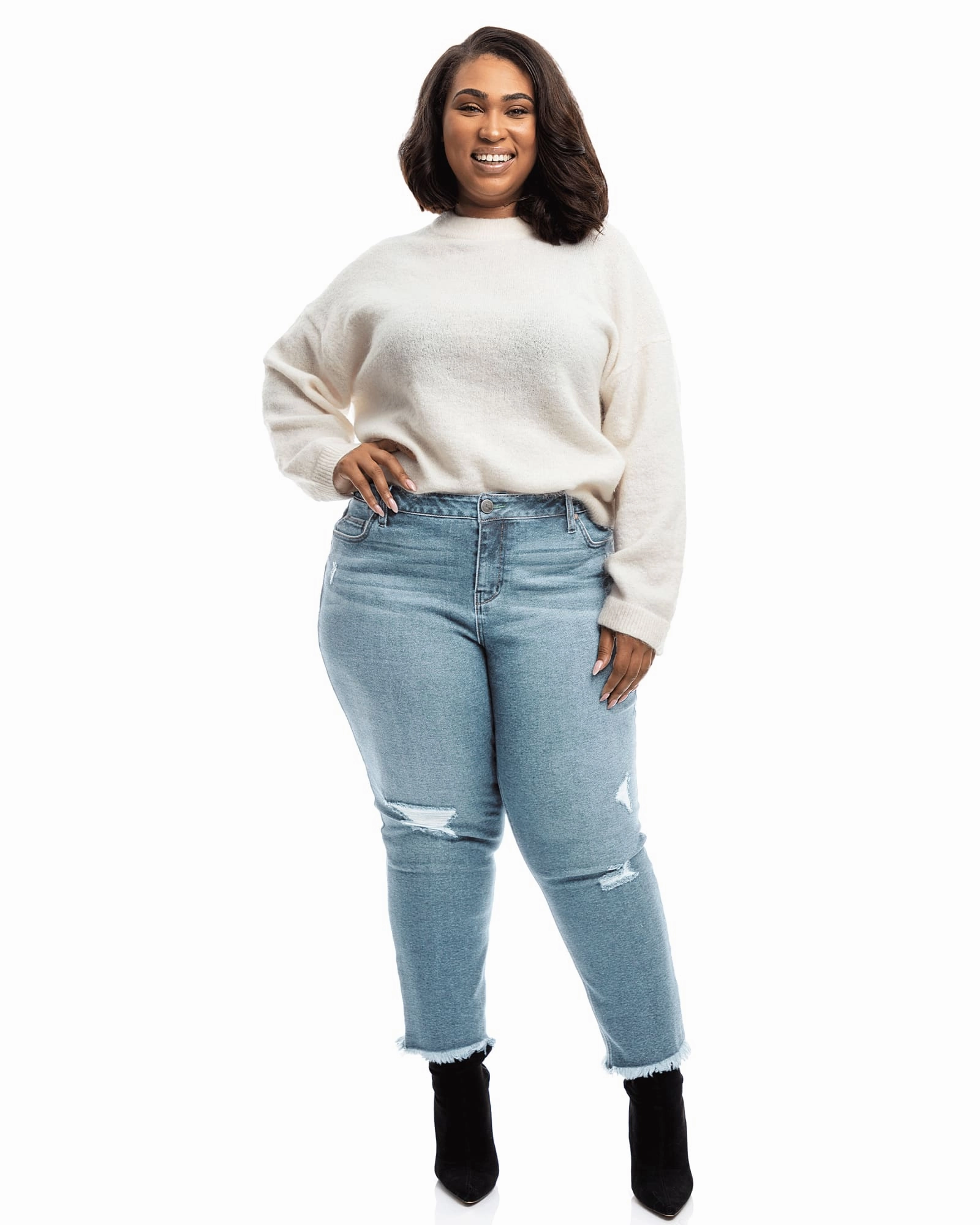 Sheila Unveven Fray Girlfriend Jean | Ruby Garment Washed Softness