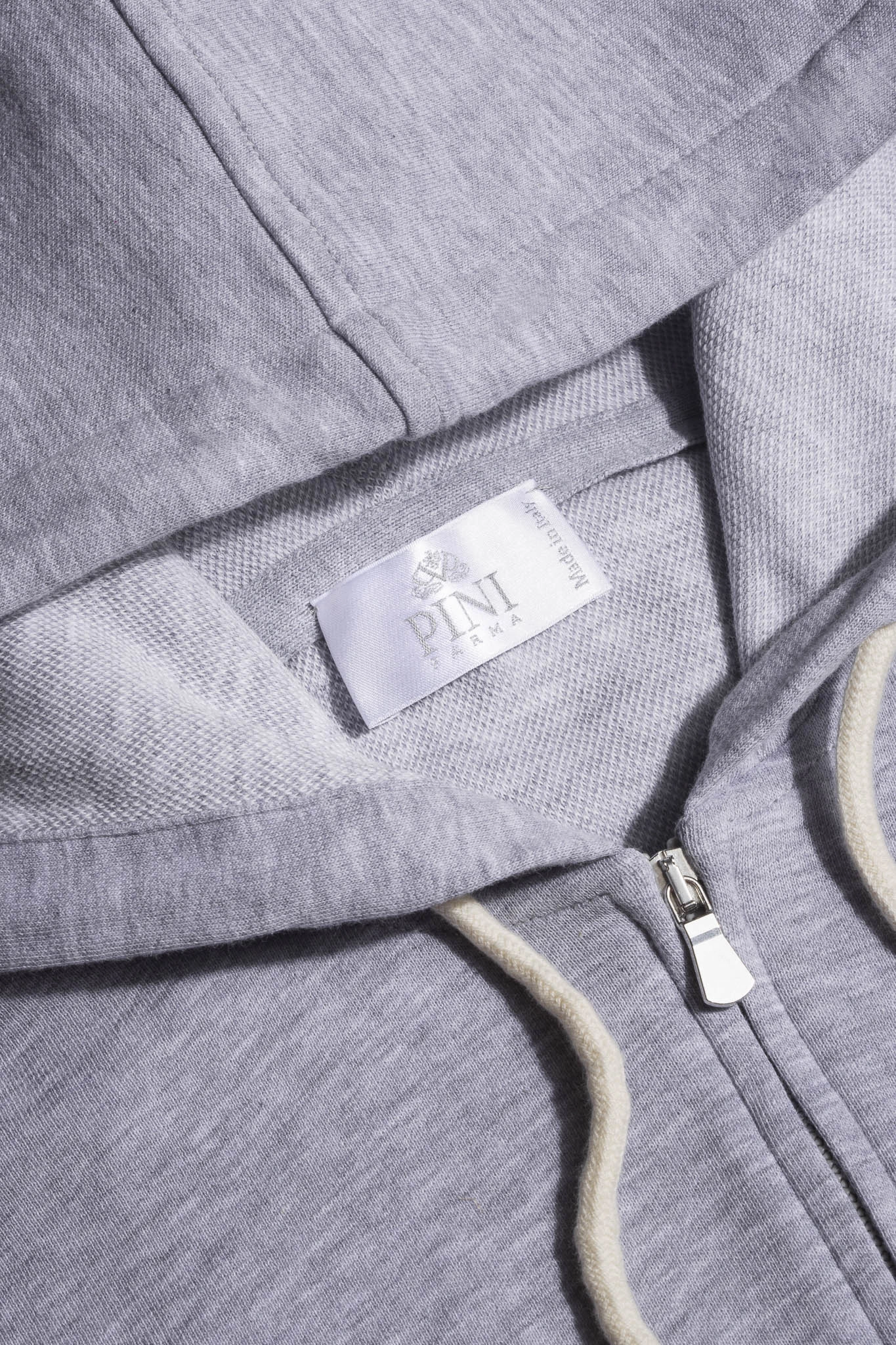 Light Grey Leisure Zip Hoodie - Made in Italy NonRestrictive Cut