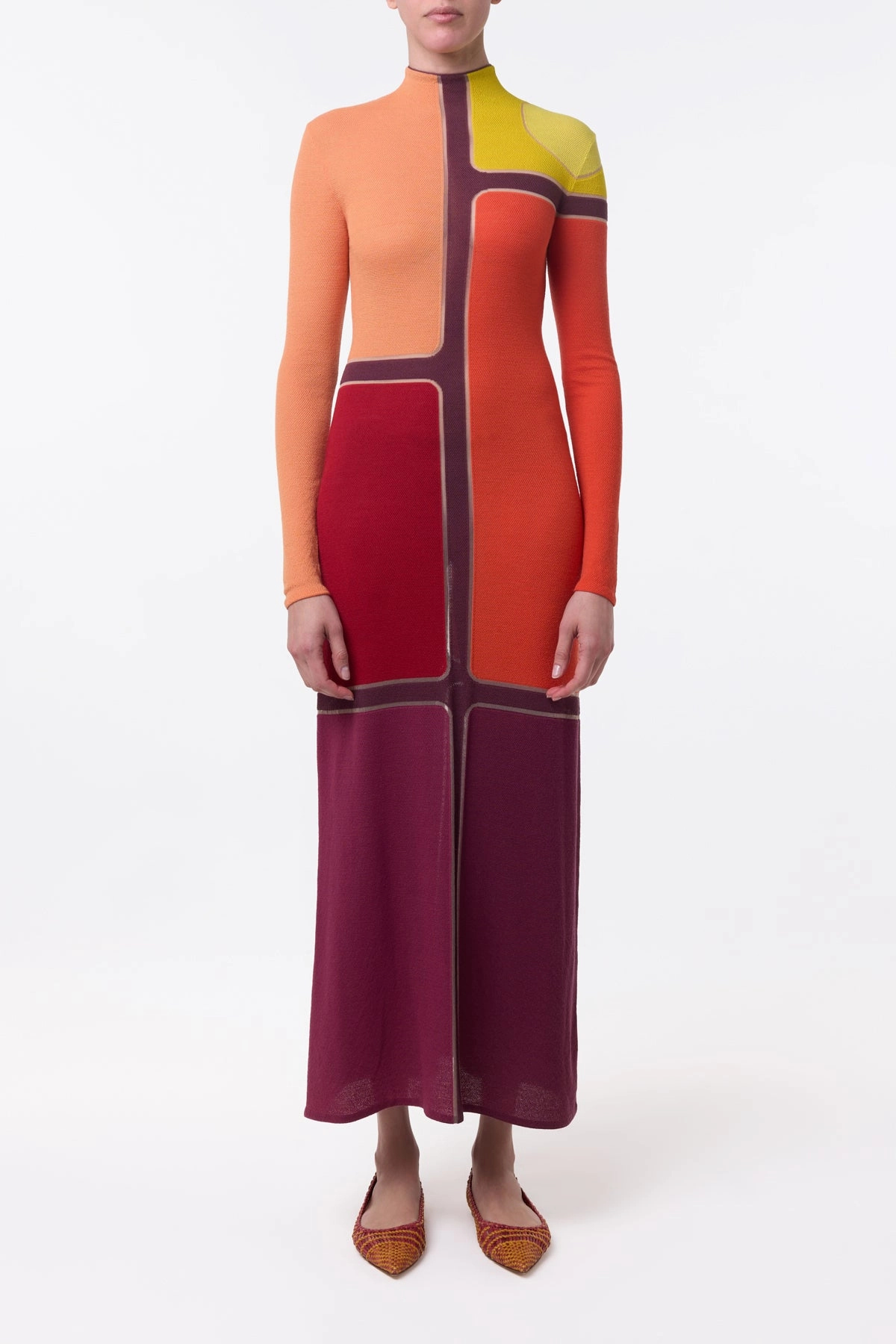 Apollonis Knit Maxi Dress in Multi Merino Wool Cashmere Ethical Production Certified Chunky Cable Pattern