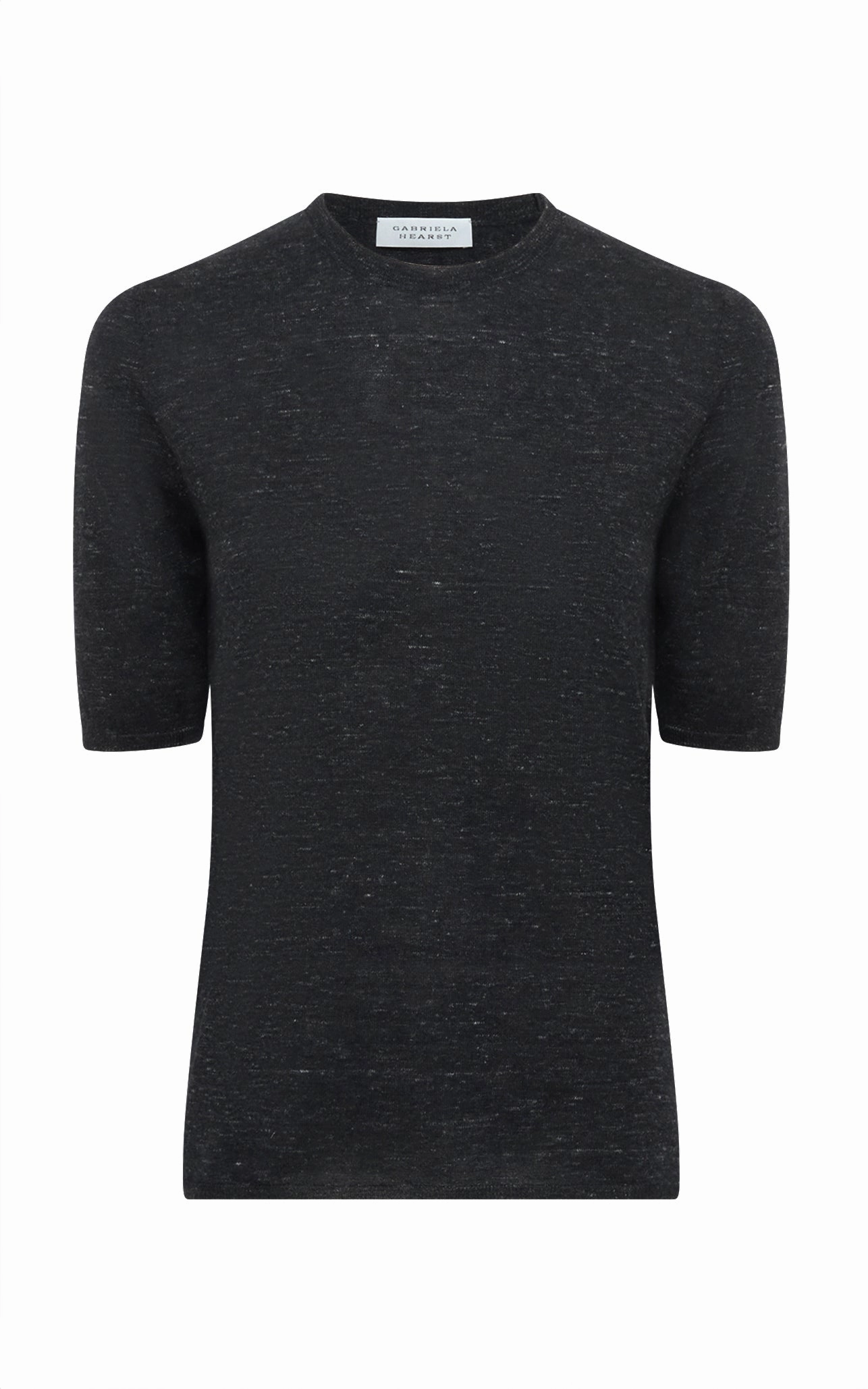 Chryse Knit T-Shirt in Black Cashmere Silk with Hemp Ribbed Collar Design