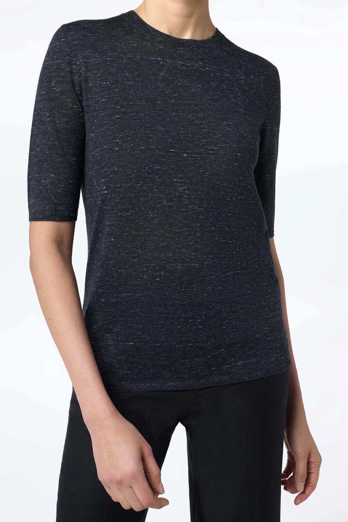 Thermal Lined Cuffs Fresh Warmth Chryse Knit T-Shirt in Black Cashmere Silk with Hemp