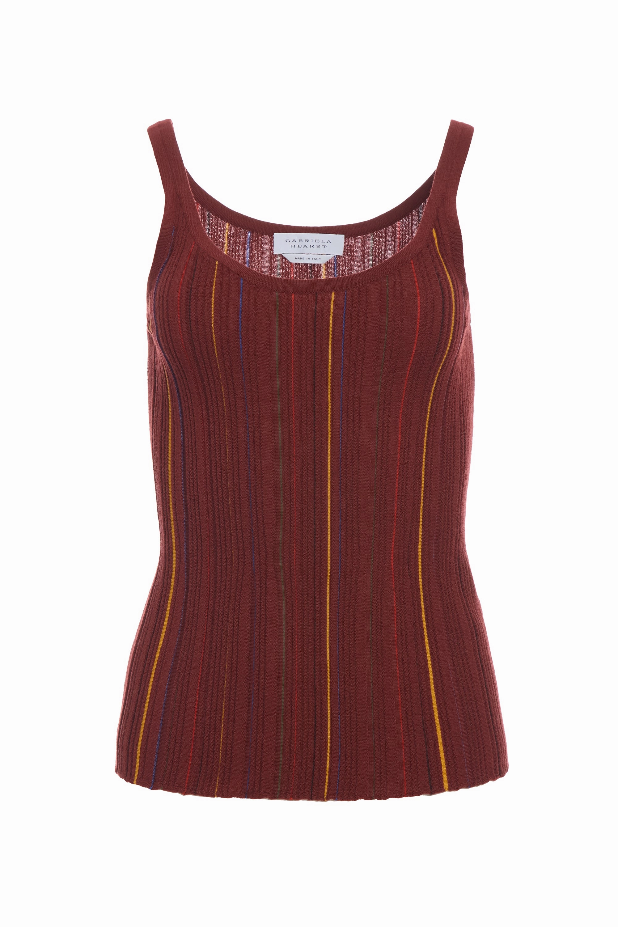 Ribbed Edging Yara Pinstripe Knit Tank Top in Burnt Sienna Merino Wool