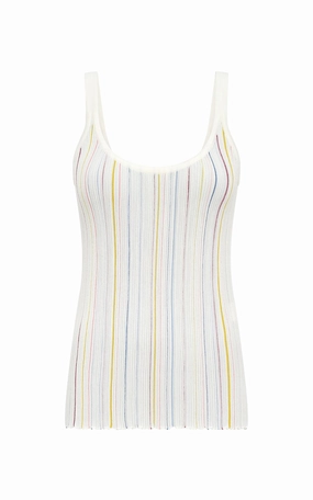 Yara Pinstripe Knit Tank Top in Ivory Multi Merino Wool Seasonless Style Pure Shape