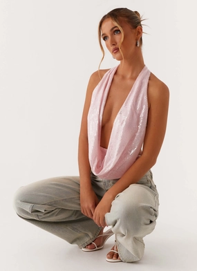 Soft Lightness Temperature Regulation Fabric Sawyer Sequin Top - Pink Sequin