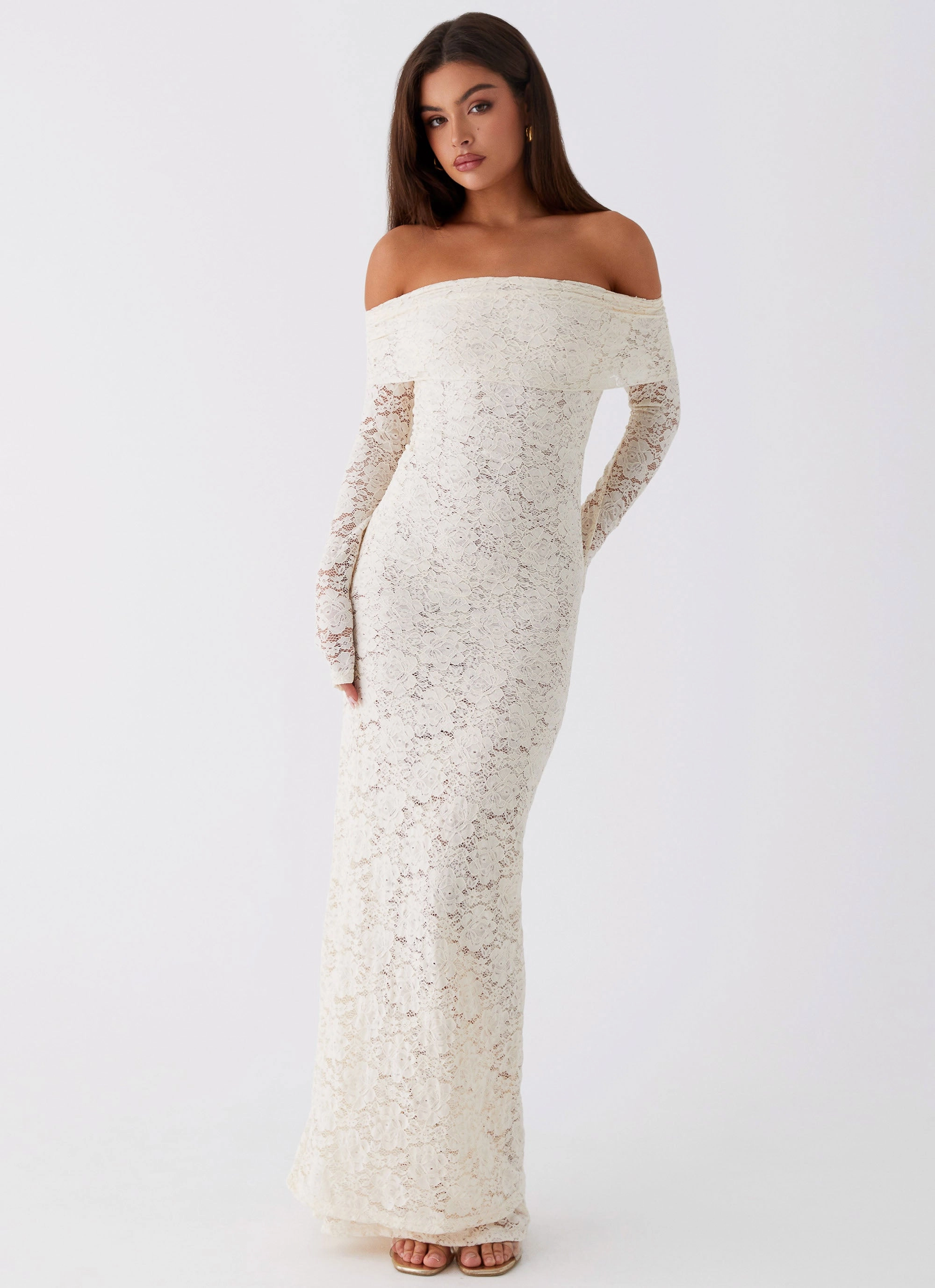 Yours Always Lace Maxi Dress - Ivory Velvet-Sleeve Cool Finish