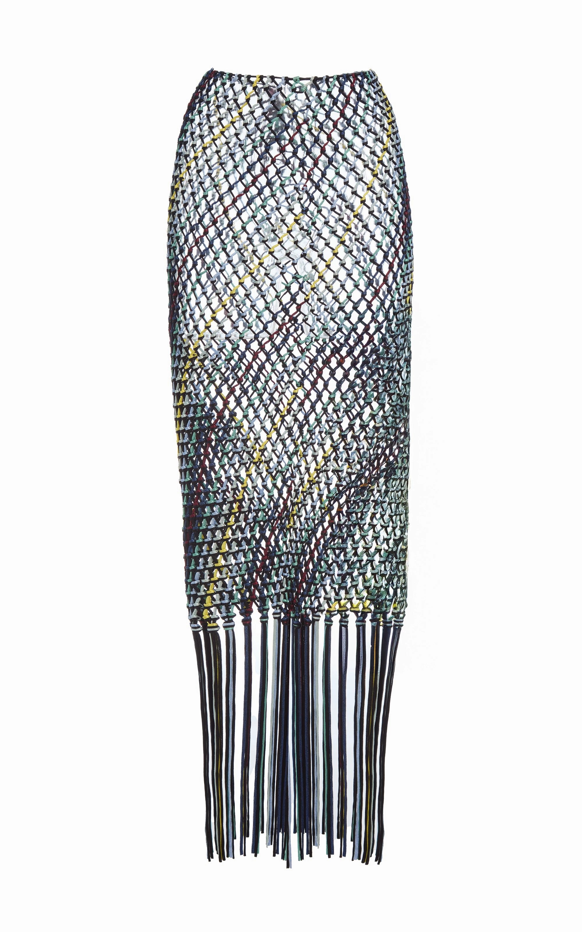 Fray Resistant Edges DropShoulder Design Zana Fringe Macrame Maxi Skirt in Black Multi Silk