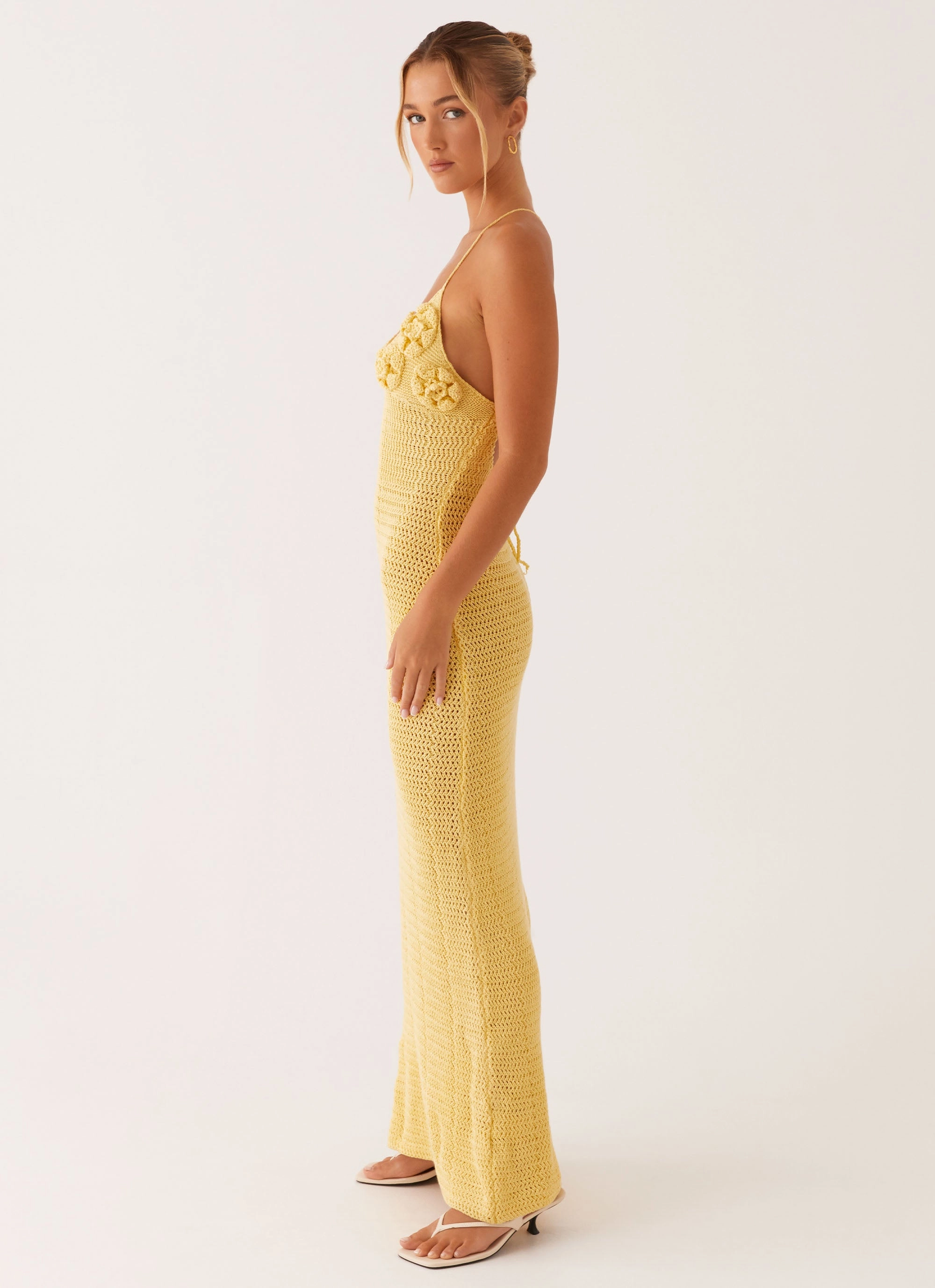 Street Casual Zara Rose Crochet Maxi Dress - Yellow