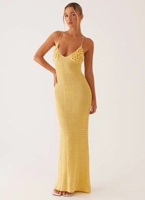 Office Wear Comfortable Layer Zara Rose Crochet Maxi Dress - Yellow