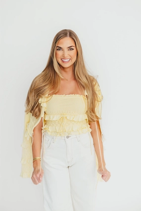 Zayne Cardigan and Strapless Tube Top and Sweater Set in Yellow Tagless Labeling