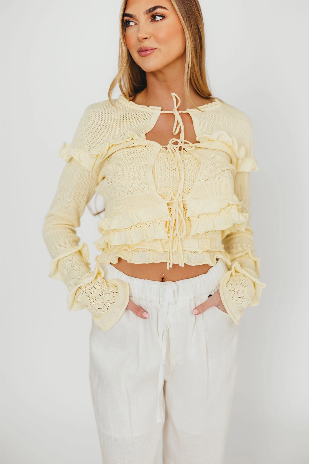 Versatile Design Zayne Cardigan and Strapless Tube Top and Sweater Set in Yellow