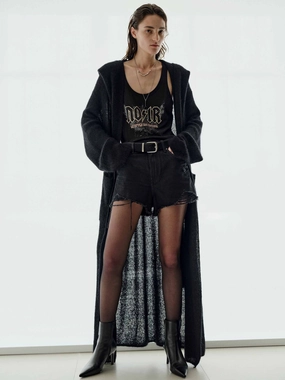 Garment Washed Layer Trend Sequin Detail Long Cardigan