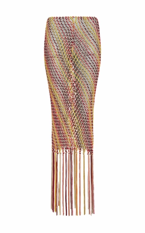 Lycos Fringe Macrame Maxi Skirt in Multi Silk Unstructured Fit