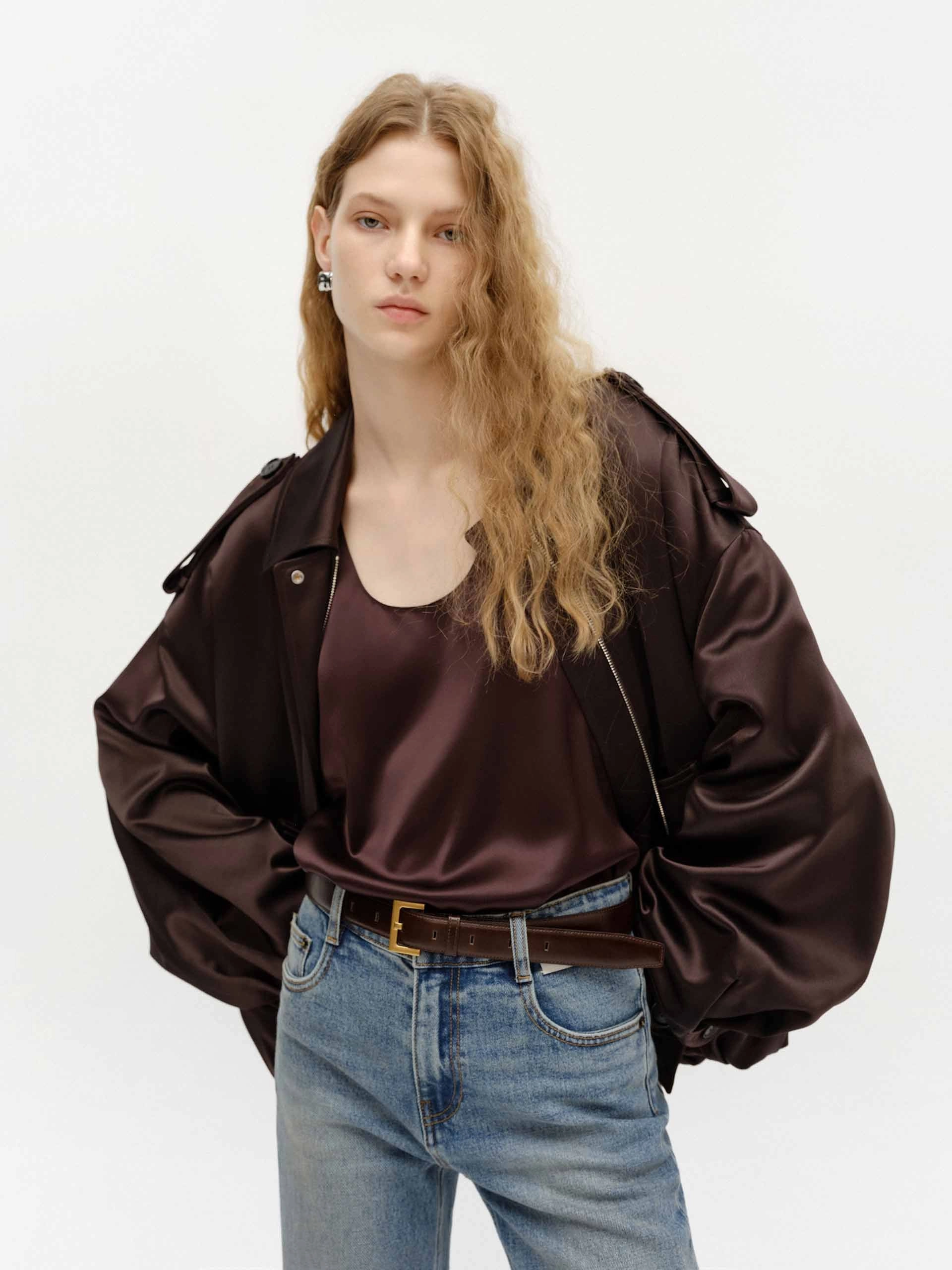 Feel Zip Closure Satin Jacket
