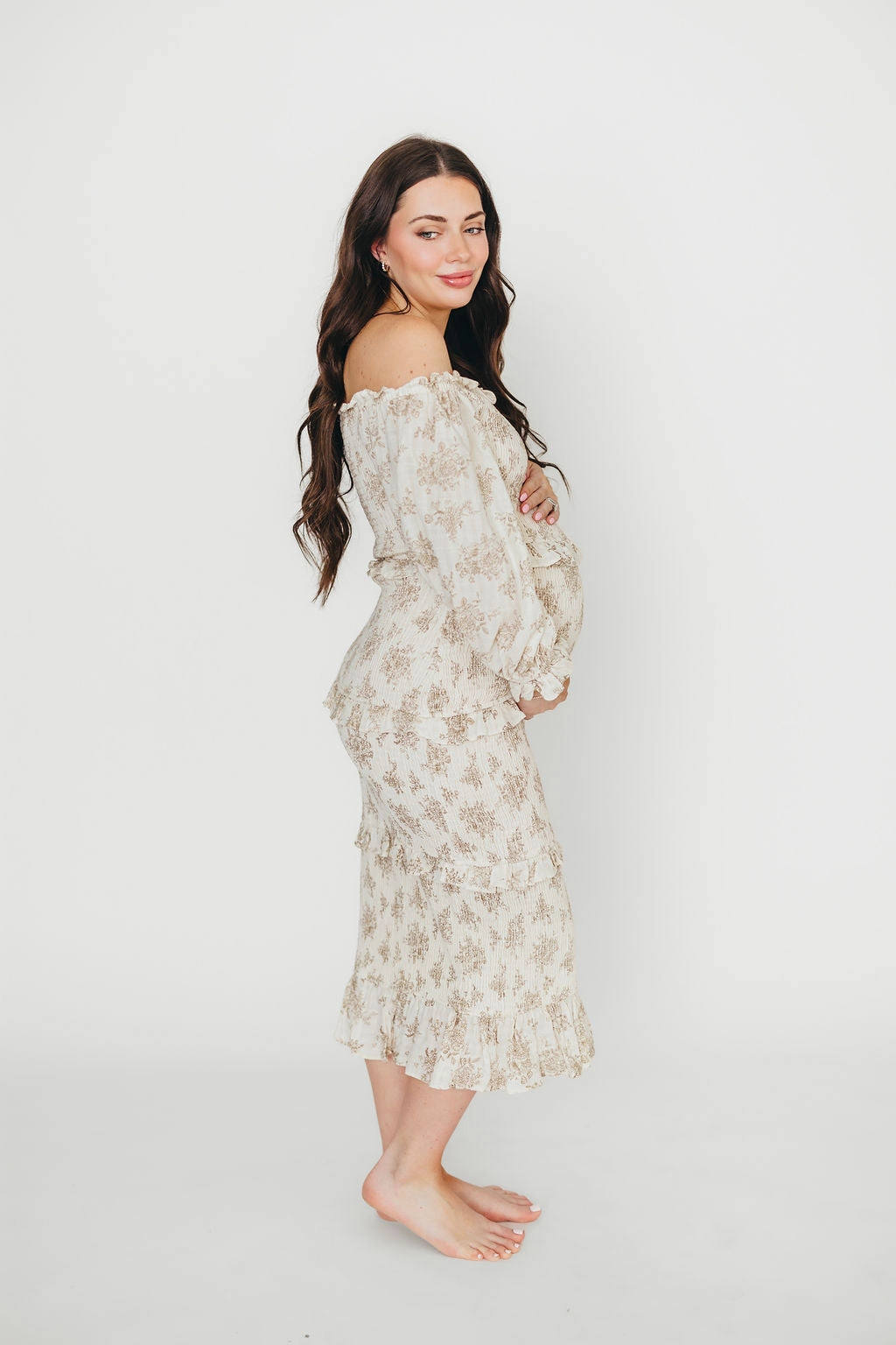 The Chloe Midi Dress in Brown - Bump Friendly *Final-Sale* Soft cotton blend dress