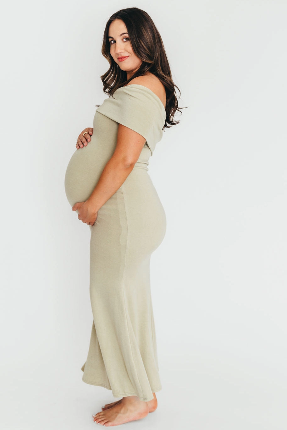 Monroe Maxi Dress in Sage - Bump Friendly Dressy Glow Casual Mode
