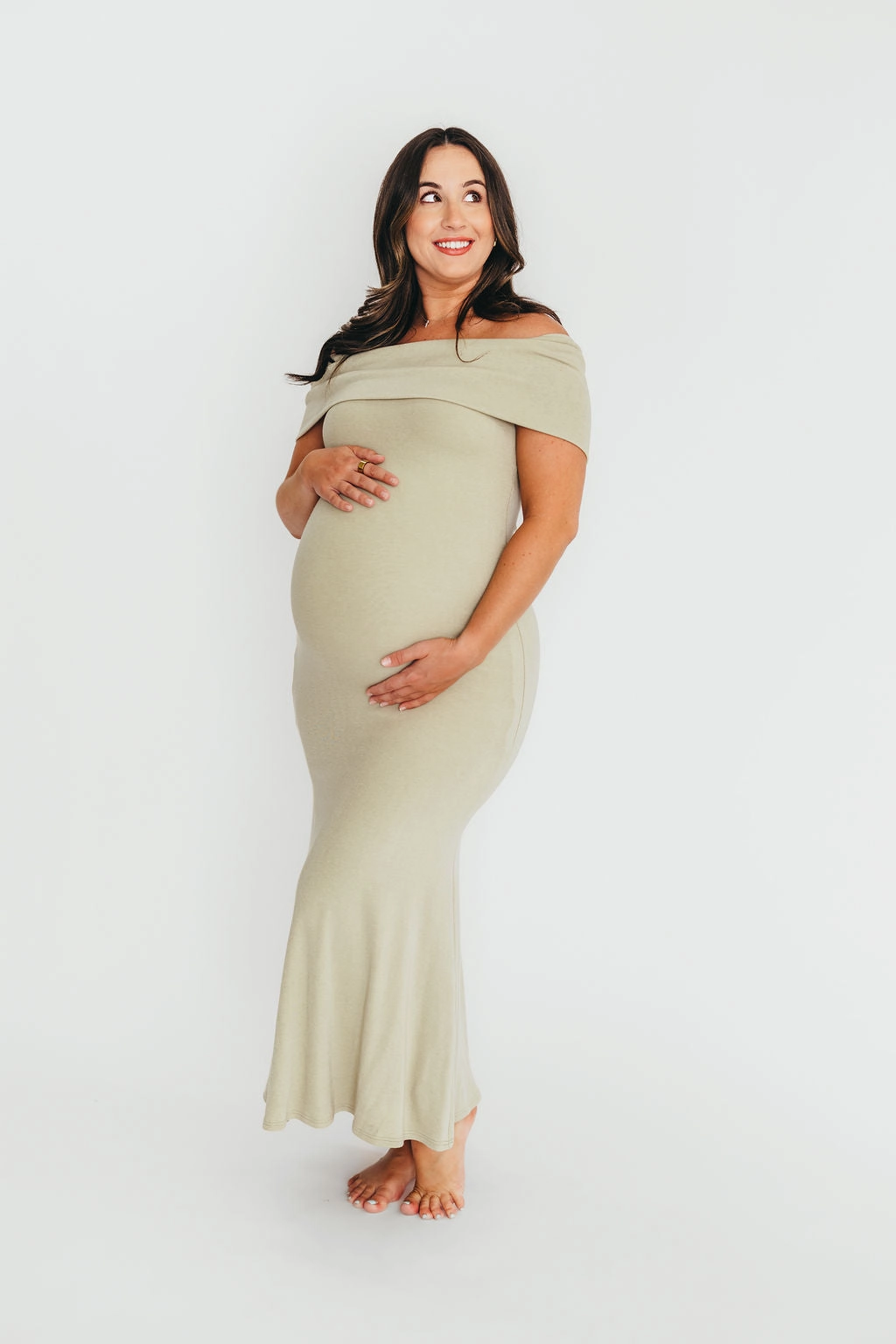 Monroe Maxi Dress in Sage - Bump Friendly Drawstring-Closure