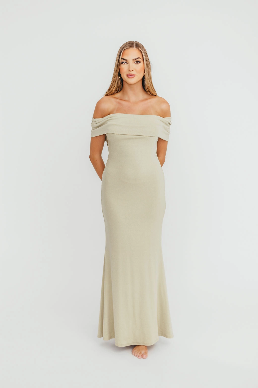 Monroe Maxi Dress in Sage - Bump Friendly Padded-Bust Smooth silhouette